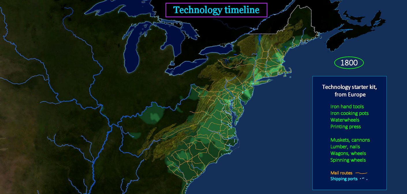 Technology before steam power, 1800 map